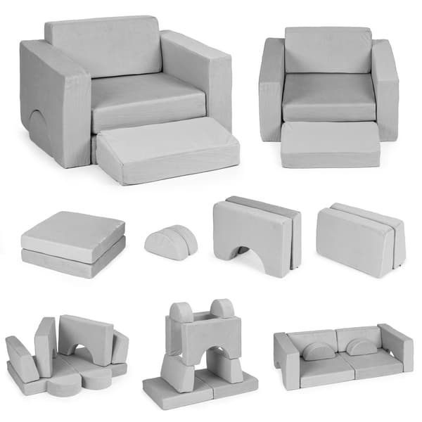 DIY modulær lænestol til børn, 8 bløde puder, foldbar - grå ECOTOYS