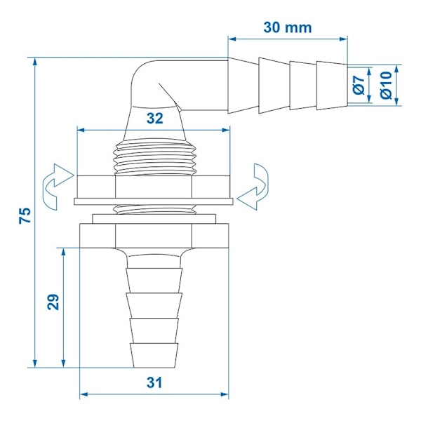 Vandbeholderstik med stik 90 grader 1/2" 10x12mm pr. stk