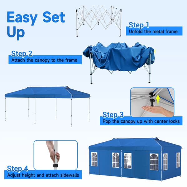 10 x 20 FT Pop Up-tält med 6 sidoväggar, blått