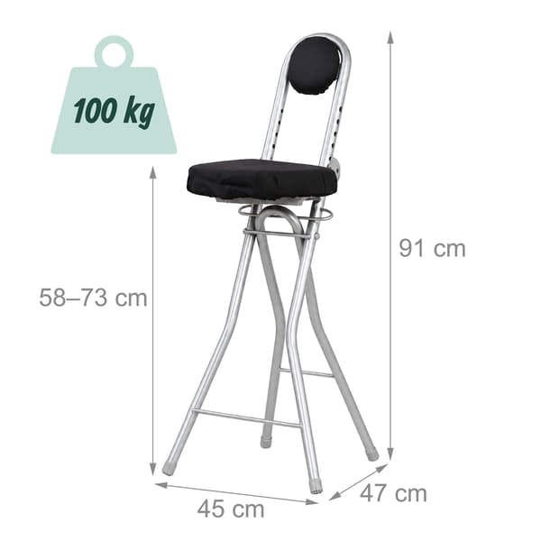 Ergonomisk justerbar ståskammel, sort/sølv