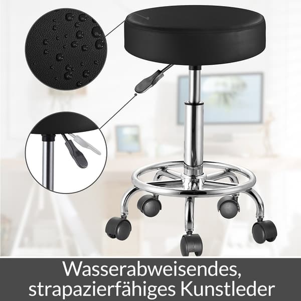 Drejestol, justerbar højde, sort kunstlæder