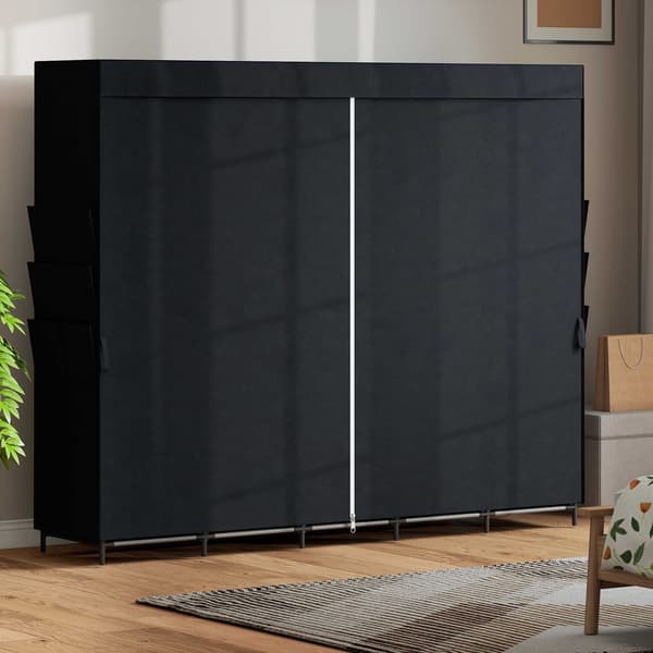 Bærbart stofgarderobe, støvtæt, 5 stænger, sort, 212x45x167 cm
