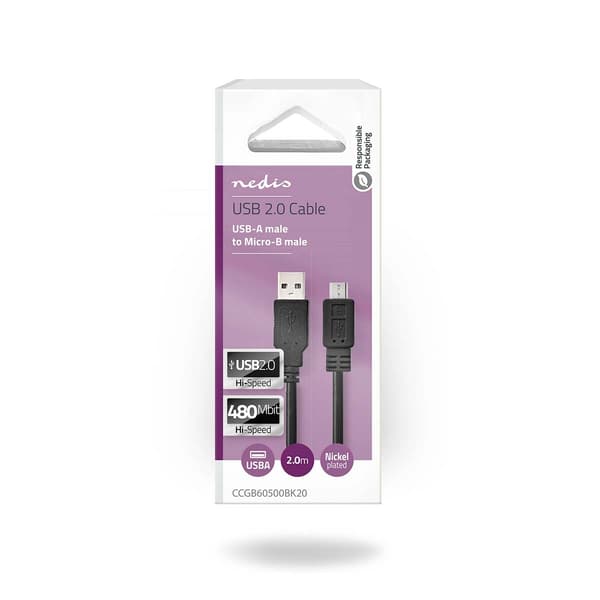 USB-kabel | USB 2.0 | USB-A Han | USB Micro-B han | 480 Mbps | Nikkelplateret | 2.00 m | Runde | PVC | Sort | Box