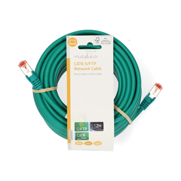 CAT6 Nätverkskabel | RJ45 hane | RJ45 hane | S/FTP | 15.0 m | Rund | LSZH | Grön | Label