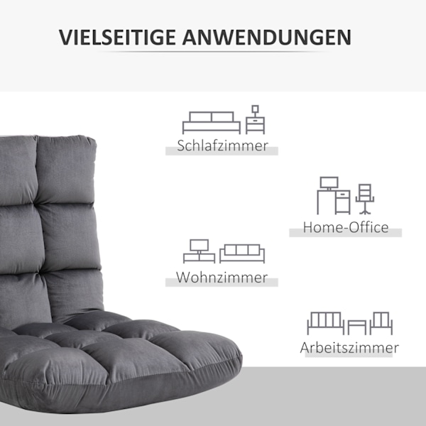 Gulvstol 3-i-1 sammenklappelig gulv stol ryglæn 13 positioner sædehynde grå metalskum 55x71x53,5cm