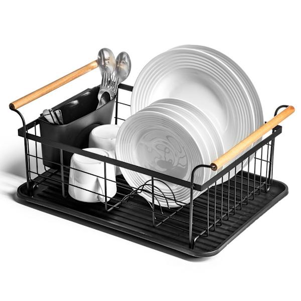 Elegant svart diskställ med droppbricka och plats för allt