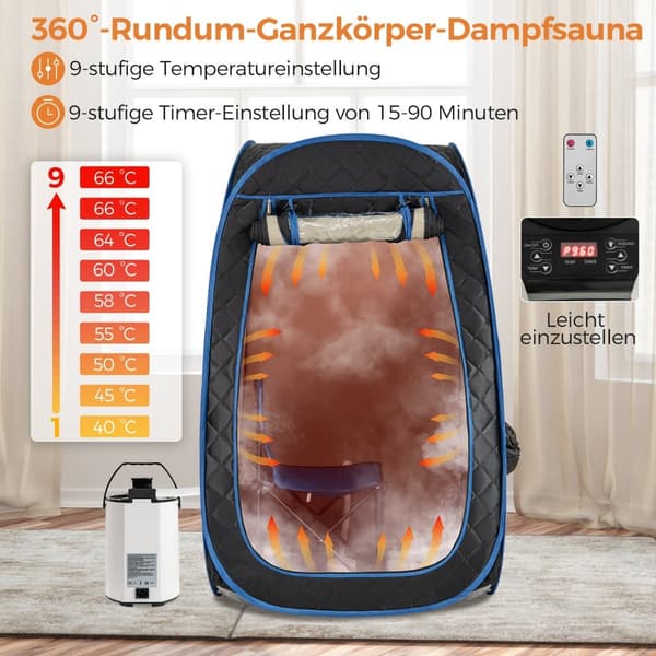 Bärbar hemmabastu med 3L ånggenerator, svart