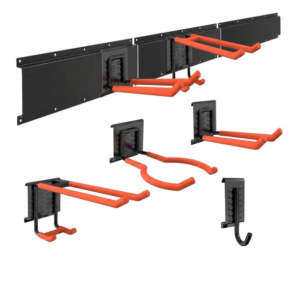 8-delt vægkrogsæt, sort/orange, stål og PVC