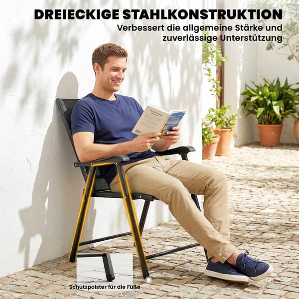Sammenklappelige havestole sæt med 2, stål og tekstil, sort