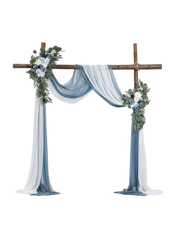 Bryllupsbue Blomster Kit – Blå Silke, Gardiner, 4-delt