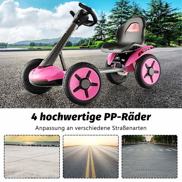 12V elektrisk gokart för barn med LED & 2-vägs justerbar ratt & stolsbelysning rosa