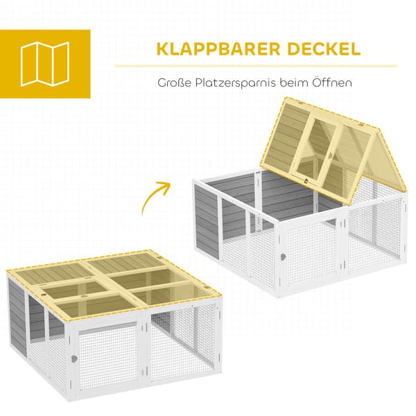 Hopfällbar kaninbur, inomhus/utomhus, ljusgrått trä