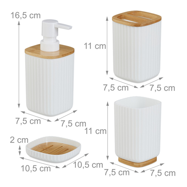 Badrumstillbehörsset, plast & bambu, 6-delat
