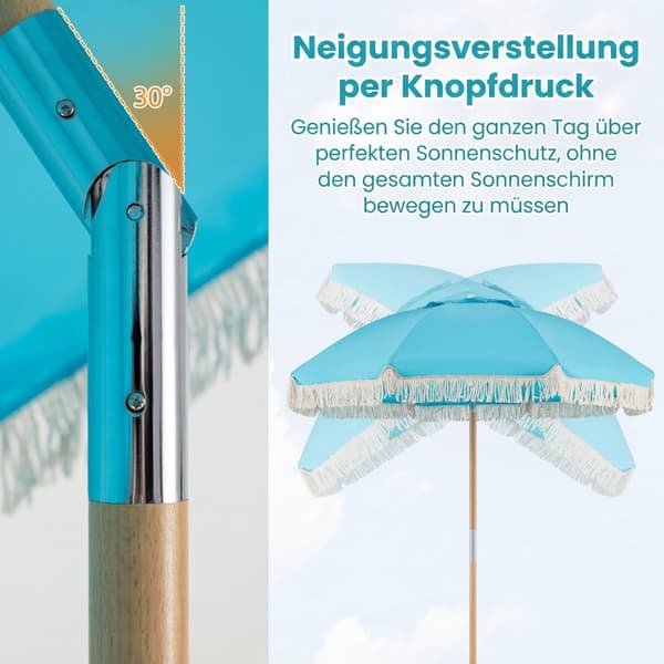 Boho haveparasol, 170 cm, blå, justerbar hældning