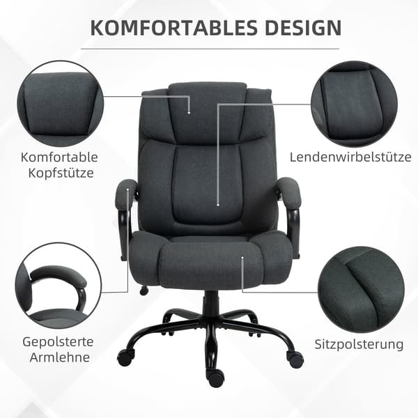 Ergonomisk kontorsstol, vridbar, vadderade armar, 220 kg kapacitet, grå