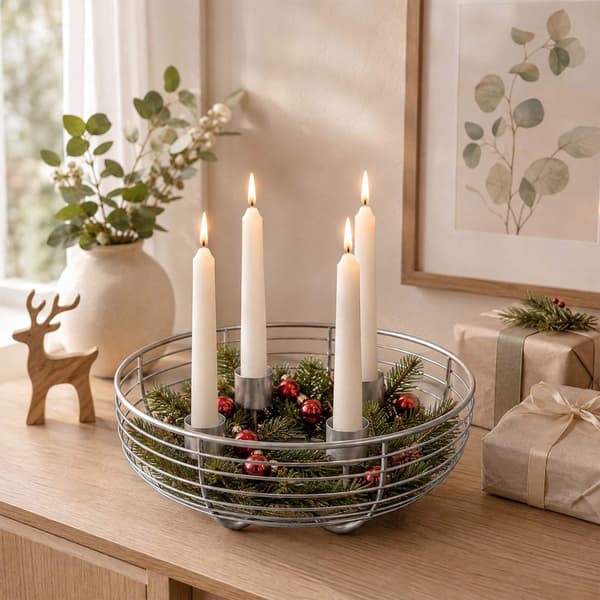 Adventskranshållare i silverfärgad metalltråd – 20,5 cm