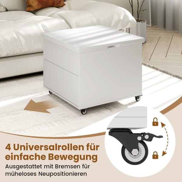 Sofabord med løftefunktion og opbevaring, hvid, mobil