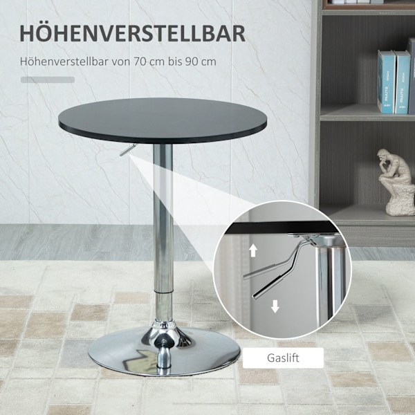 Round Bar Bord Højde Justerbart Roterende Bord Stål Sort Ø61X70-97Cm