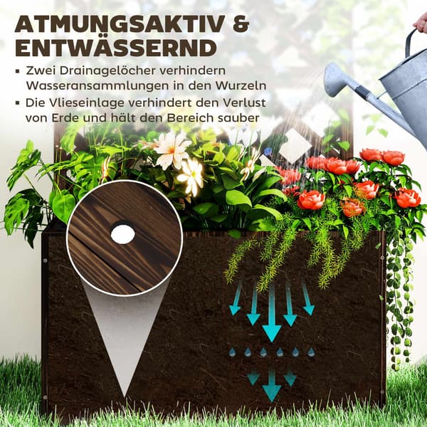 Højbed med espalier, forkullet træ, 64x33x122 cm