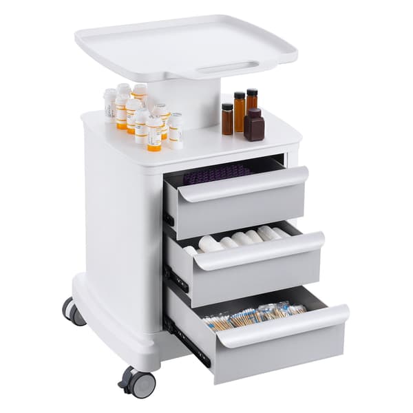 4-vånings laboratorievagn, ABS-rullvagn med 3 lådor, vit