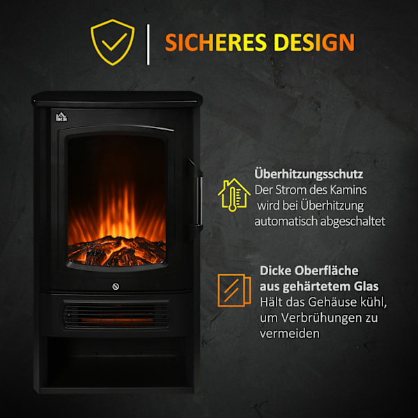 LED elektrisk pejs, fritstående pejs, pejs med flammeeffekt, 1000/2000W, indvendig varme, dekorativ pejs, 2 varmetrin 44,5x32x74cm for en hyggelig atm