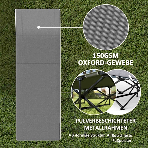 Hopfällbar campingsäng, tältsäng med sidficka, madrass, halkfri gästsäng, rymmer upp till 150 kg, utomhus Oxford, svart, 190 x 67 x 37 cm
