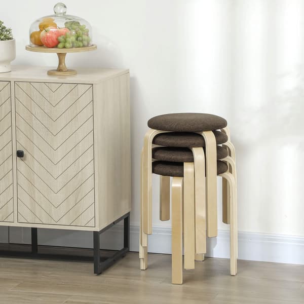 Stapelbara stoppade pallar, set om 4, träben, brun