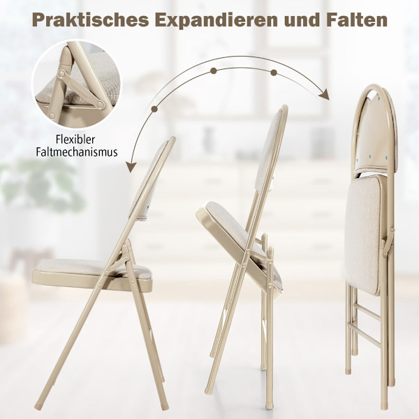 4 beige fällstolar, metallram, stoppad sits