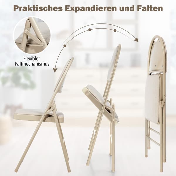 4 beige klapstole, metalstel, polstret sæde