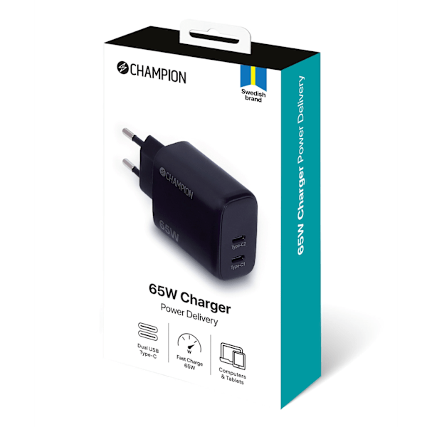 Oplader 65W PD Sort