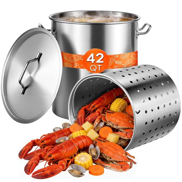 42 qt rustfri stålgryde med kurv og låg