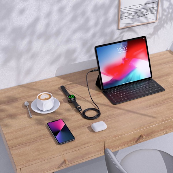 5W induktiv oplader til Apple Watch + USB-C kabel, sort