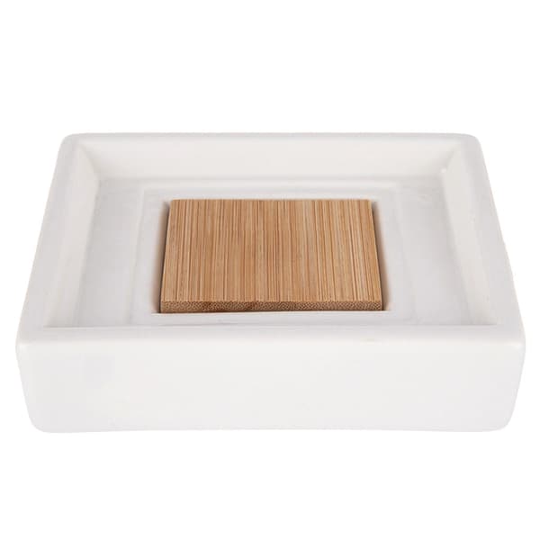 Tvålkopp, Dolomit & Bambu, Vit, 11x8x3 cm