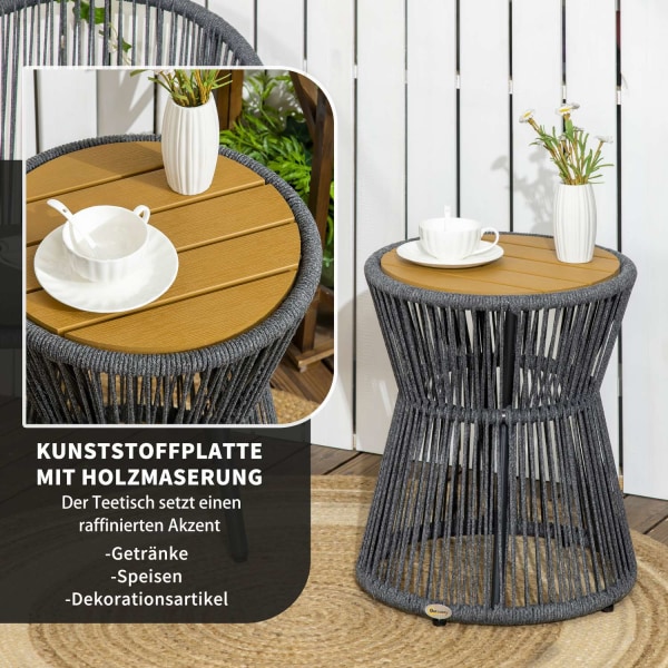 Havebord, Bistrobord, Sofabord Med Plastbordplade Med Justerbare Fødder, Til Terrasse, Mørkegrå + Natur