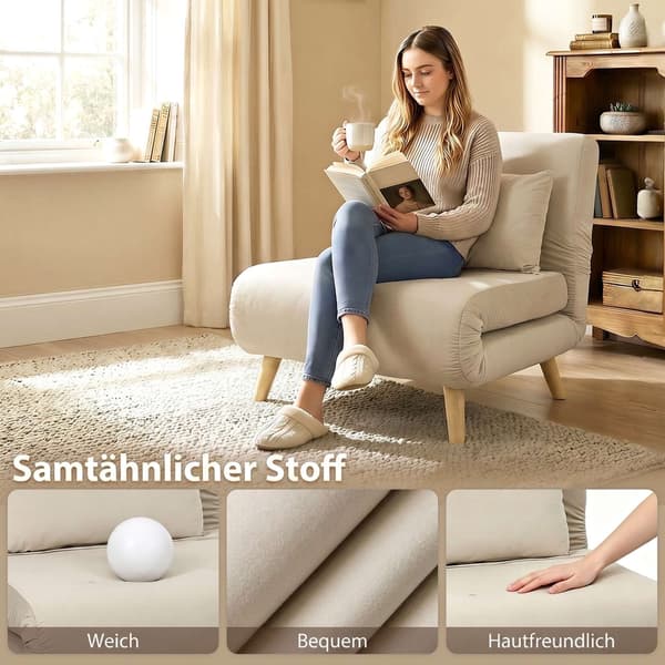 Konvertibel 3-i-1 bäddsoffa, justerbart ryggstöd, beige