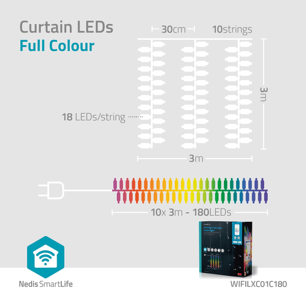 SmartLife jluelys | Gardin | Wi-Fi | RGB | 180 LED's | 3 m | Android™ / IOS