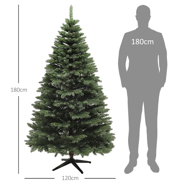 Konstgjord julgran, 180 cm julgran med 1050 spetsar, vikbar stålbas, flamskyddsmedel, för juldekoration, inomhus, grön