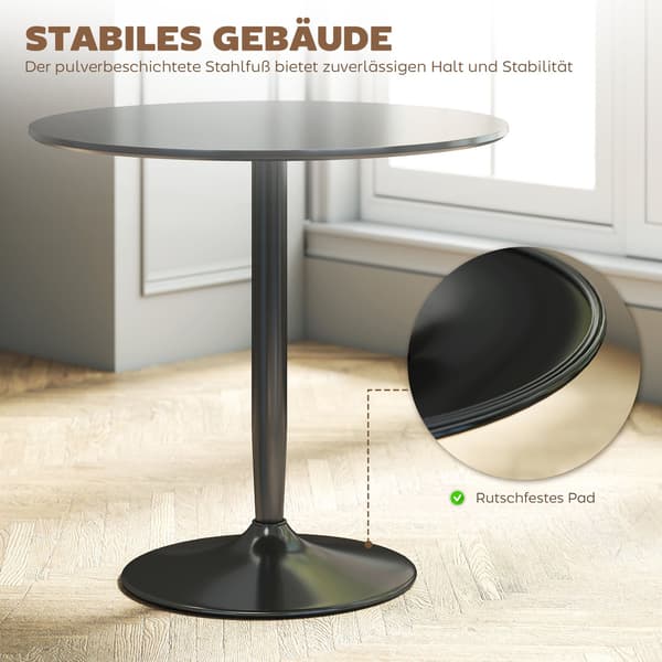 Spisebord til 2, Rundt 80 cm, MDF & Stål, Sort