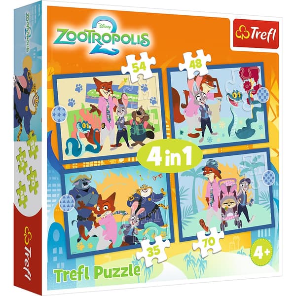 Disney Zootropolis 4-i-1-pusselset, 35-70 bitar