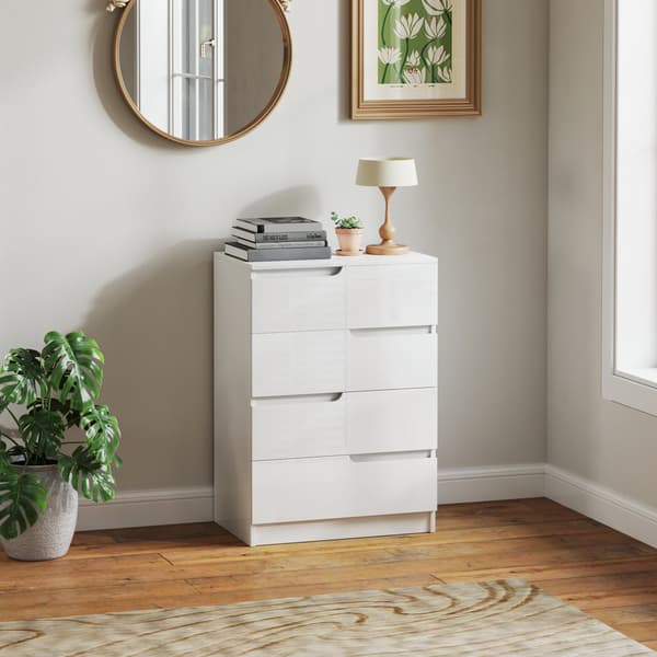 Kommode sideskab med 4 skuffer, kommode til stue, soveværelse, hvid højglans 60 x 40 x 85cm |