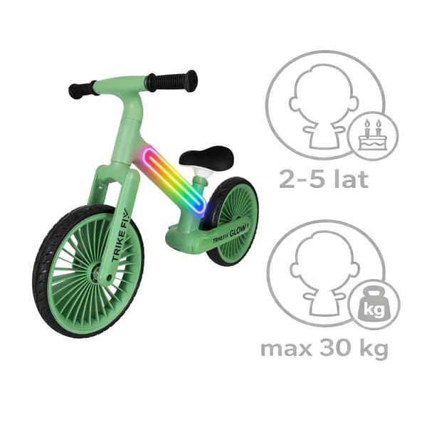 Børnebalancecykel med LED-lys, grøn, 12 tommer