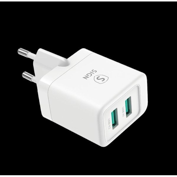 SiGN Mini Hurtigoplader Dual USB, 2.4A - Hvid