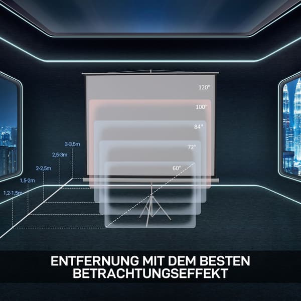 Projektionsskærm 4:3-format, 100-tommer, hvid