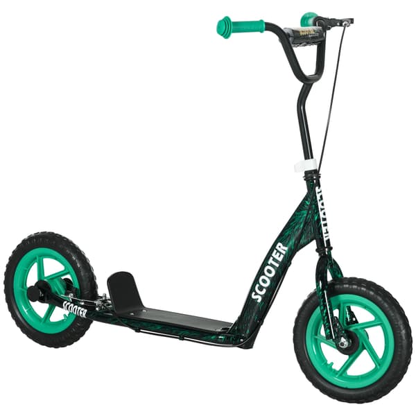Justerbar barnsparkcykel med broms, stativ, stål, grön