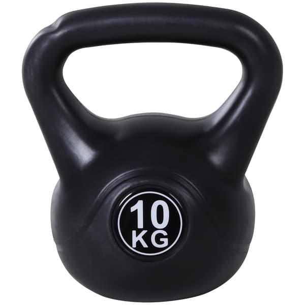 Kettlebell 10 kg, sandfyldt, sort, begyndervenlig