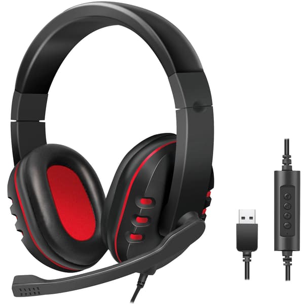 USB Gaming Headset med Fleksibel Mikrofon, Sort/Rød