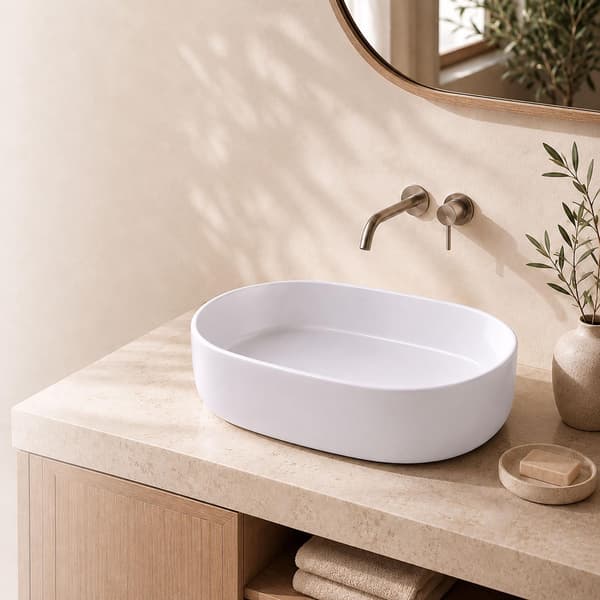 Bordvask i keramik, hvid, 55 x 34 x 14,5 cm
