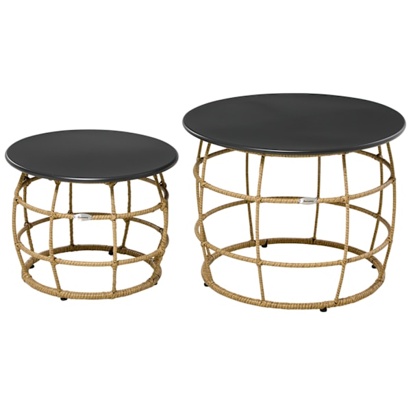 Sidebord, Sofabord, Sofabord, Sæt Af 2, Håndvævet Med Bordplade Til Have, Altan, Ø46+Ø60 Cm, Sand