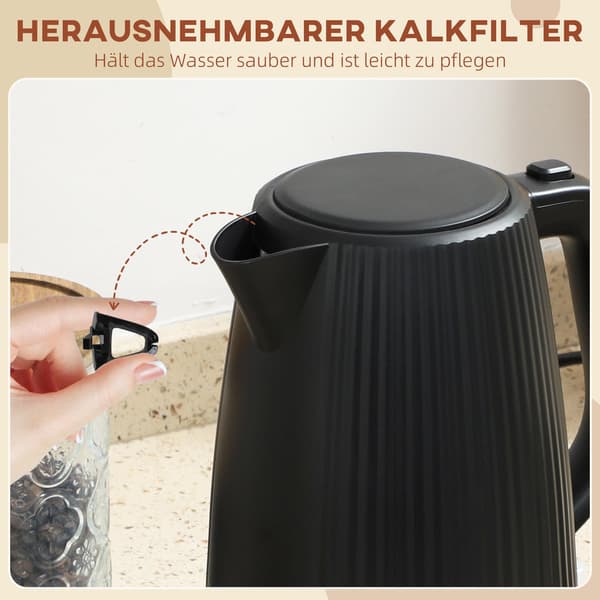 Elkedel, 1,7L kapacitet, Automatisk slukning, Sort