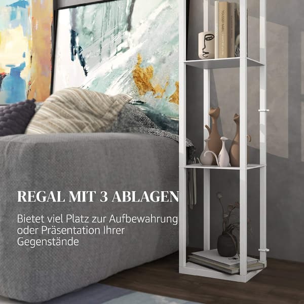 Golvlampa med hyllplan, 3 nivåer, MDF, vit